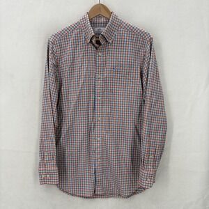 Southern Tide Shirt Mens Small Orange Blue Plaid Performance Stretch Button Down